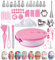 Torten Zubehör, Backzubehör,Torten Zubehör Set,Tortenplatte Drehbar,Tortenplatte,Backen Zubehör,Kuchen Zubehör für Anfänger und Profis - Cake Stand, Drehteller Torte & Kuchen Zubehör (Rosa)