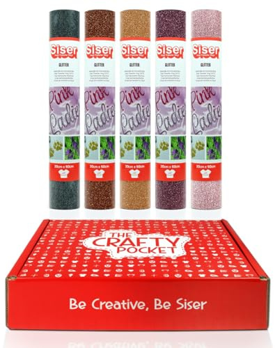 Siser Crafty Pocket Glamour - Thermotransfer-Vinyl für die Personalisierung von Stoffen, für alle Schneideplotter geeignet - Kit enthält 5 Rollen 30 x 50 cm in Glamour-Farben