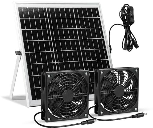 SUNYIMA Solar Ventilator, 15W Wasserdichter Solar Ventilator Kit mit DC Doppelventilator für kleine Hühnerställe, Gewächshäuser, Schuppen, Haustierhäuser, Fensterauspuff