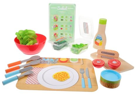 ORFOFE Bright Sturdy Wooden Salad Making Toys Set for Boys and Girls Pretend Play Kitchen Cutting Toys Food Tools Boys and Girls Educational Toys
