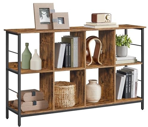 VASAGLE Regal mit 2 Ebenen, Bücherregal, Standregal mit 8 Fächern, für Wohnzimmer, Schlafzimmer, Arbeitszimmer, Küche, 33 x 132,6 x 80 cm, vintagebraun-tintenschwarz LLS128K01