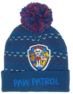 PAW PATROL Mütze Kinder | Bommelmütze | kleine Geschenke für Jungen | Chase, Marshall, Rubble | Beanie | Strickmütze | Winter | Wintermütze (DE/NL/SE/PL, Numerisch, 54, Blau)