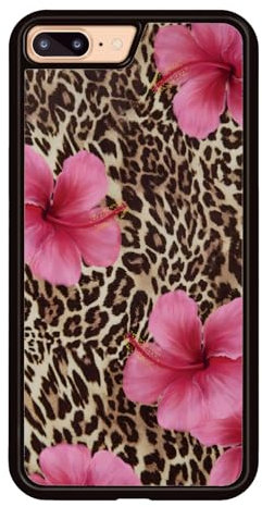 Axulimin Cute Pink Hibiscus Flowers Leopard Cheetah Print Aesthetic Phone Case for iPhone 7 Plus & iPhone 8 Plus Case for Women Girls -5.5Inch