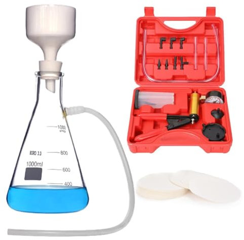 500 ml Vacuum Filtering Kit Lab Vacuum Filtration Distillation Apparatus with Vacuum Filtration Pump, Filtering Flask, Buchner Funnel, Filter Papers, Rubber Tubing and Stopper (500ML)