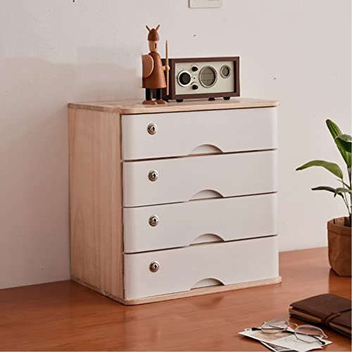 Solid Wood Storage Box - Desktop Storage Box With Drawers - Desktop Organizer, With Drawer Wooden Artist Storage Supply Box, Desktop File Cabinet - Multi Level Countertop Drawer Organizer(A,4 drawer)