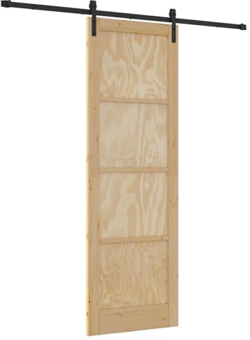 vidaXL Porte Coulissante avec Quincaillerie Naturelle et Noire 78 X 212 cm en Bois de Pin Massif, Style Minimaliste pour Salon et Chambre, Mécanisme Ajustable Manuel, Séparateur de Pièce Intérieur