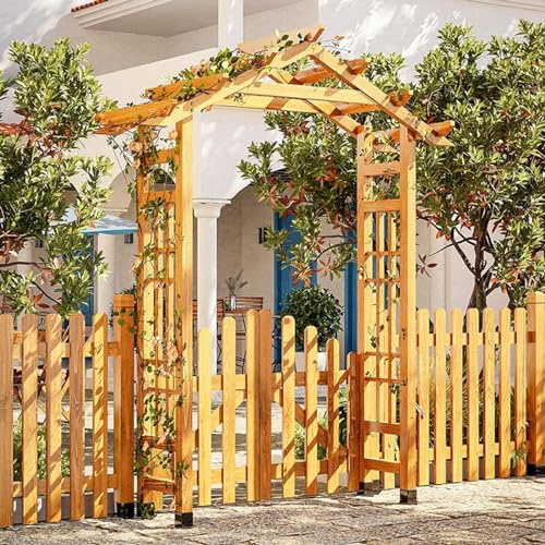 Rankgitter aus Holz mit Tür – Pergola-Gartenlaube für Hochzeiten, Partys und Kletterpflanzen, perfekt für Rasen, Terrasse und Hofdekoration