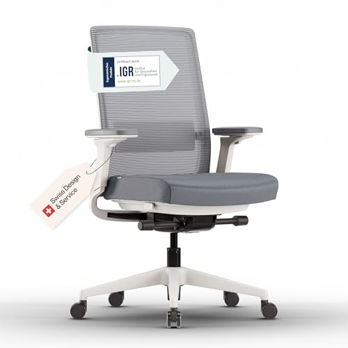 ofinto Active Bürostuhl Weiß TESTSIEGER | Ergonomischer Schreibtischstuhl mit Sitzkippfunktion & adaptiver Lordosenstütze | Vollständig anpassbarer Office Chair für perfekte Sitzposition | Drehstuhl