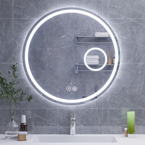 HySail Badspiegel mit Beleuchtung, 5mm Hochauflösender Silber-Spiegel, 3 Farbtemperaturen & Dimmbare Helligkeit, Wandspiegel mit Touch-Schalter & Anti-Beschlag, Rund