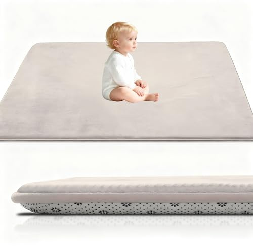 Stqyeiw Kinderteppich Teppich Verdickung Korallen Samt Teppich Korallensamtteppich Kinder Krabbeldecke Tatami Teppiche Kinder rutschfeste Vergrößern Spielmatte Yogateppich 200 x 300 cm Creme
