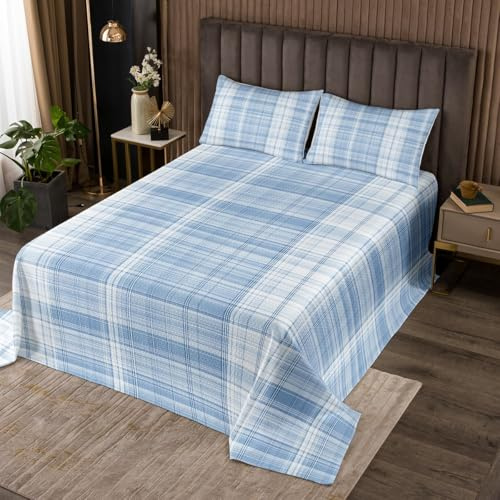 Homemissing Bauernhaus Buffalo Plaid Tagesdecke 220x240cm Blau und Weiß Checkered Bettüberwurf Rustikale Geometrie Steppdecke Klassisches Retro Boho Wohndecke Doppelbett Gesteppt