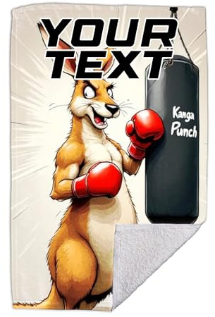 Känga Box Handtuch – Känguru Gym 70x140 lustig Baumwolle mit eigenem Text | Sporthandtuch Kickboxen | Badetuch mit Känguru-Motiv mit Name personalisiert | langlebigem Druck | weich | kanga punch