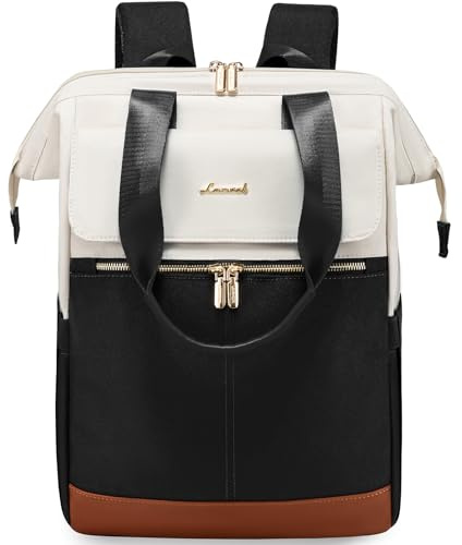 LOVEVOOK Rucksack Damen groß, 18 Zoll Laptop Schulrucksack Teenager, Arbeitstasche SChultasche mit USB, Backpack Women elegant, Tagesrucksack Handtasche 2 in 1 für Büro Uni Reise, Beige & Schwarz