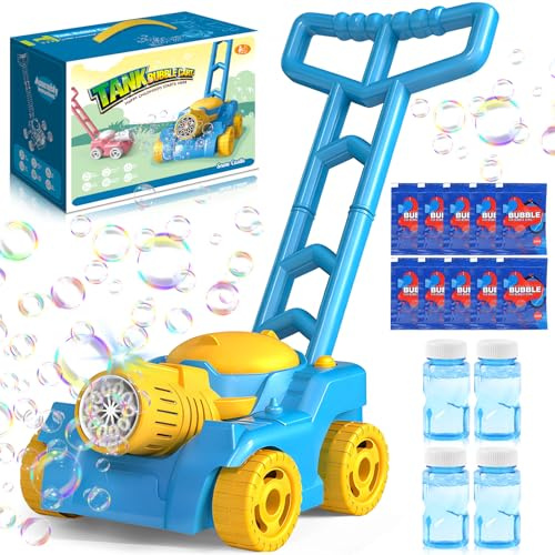KDISHKRA Machine à Bulles Tondeuse pour Enfant, Tondeuse à Gazon Bulles Anti-Fuite, Machine à Bulles d'été, Chariot à Bulles électrique, Jouets d'extérieur Jardin pour Enfants de Plus de 3 Ans