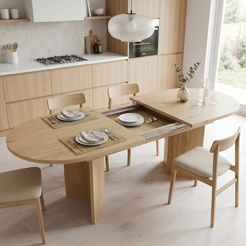 GAWYOEX Esstisch oval ausziehbar 160/200x90x75cm, Küchentisch für 4-8 Personen, Stilvoller Esszimmertisch-V-förmigen Beinen, Ausziehtisch/Ovaler Tisch für Esszimmer, Wohnzimmer (Eichenfarbe 2)