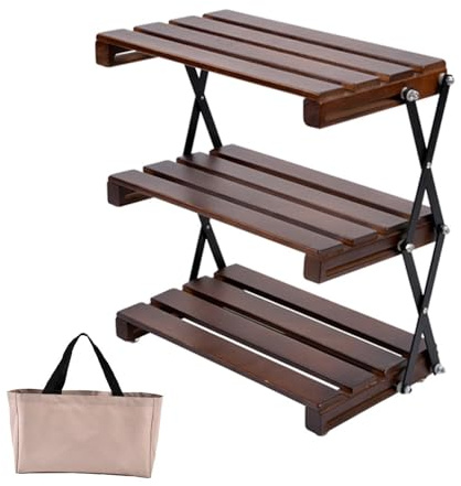 Gavigain Camping Storage Rack Portable Foldable Table Shelf for Outdoor Cooking Camping Picnic - Premium Beech Wood Iron Construction Brown