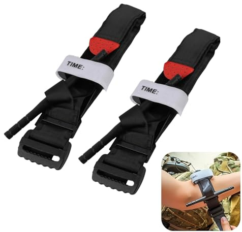 Torniquete Homologado de Emergencia 2 Unidades, Vendaje de Compresión Primeros Auxilios, Control de Hemorragias Compacto Portátil para Militar Exterior Deporte