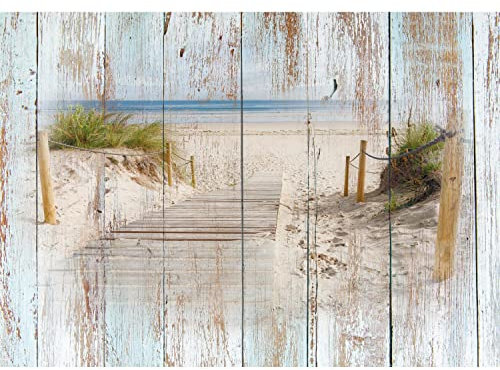 Runa Art Fototapete Strand Holzoptik 352 x 250 cm Vlies Tapeten XXL Moderne Wandtapete Wohnzimmer Schlafzimmer Blau Braun 9111011a