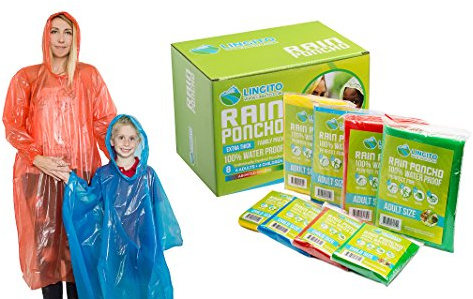 Lingito Rain Poncho Family Pack: Extra Thick -Disposable Emergency Rain Ponchos for Men, Women and Teens, Children (8pack)