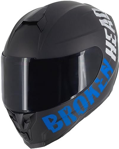 Broken Head BeProud Sport Blau Ltd. - Motorradhelm Mit 2 Visieren (Schwarz + Klar) Integralhelm Mattschwarz - Größe XXL (63-64 cm)