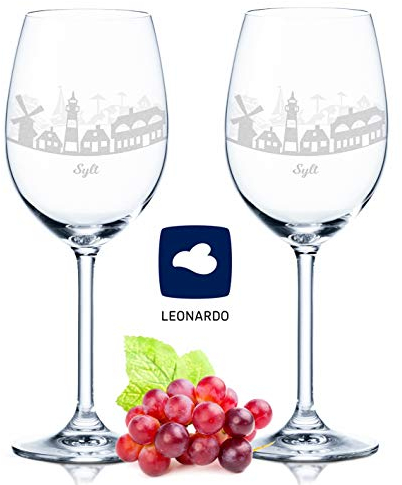 GRAVURZEILE Leonardo Weingläser mit Gravur - Skyline Sylt im Set - Hochwertige 360° Lasergravur - schönes Geschenk als Andenken, Souvenir oder für Sammler & Weingenießer zum Geburtstag