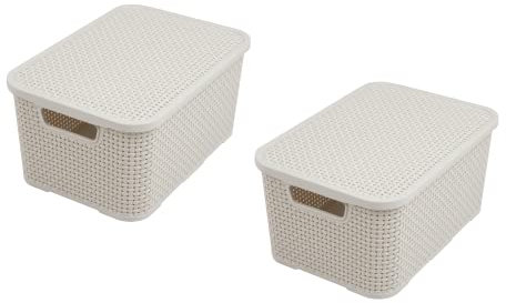 BranQ - Home essential Korb in Rattan Design 2er Set Grösse S 7l, Kunststoff PP, Creme, 7 l