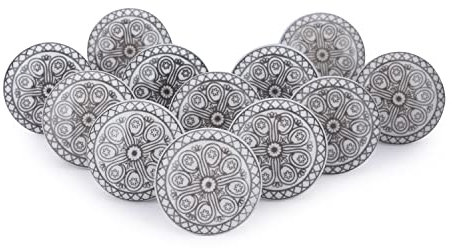 Ajuny Lot de 12 Boutons Décoratifs en Céramique Blancs et Gris pour Armoires de Cuisine Meubles de Salle de Bain Placards Tiroirs Commodes Style Vintage