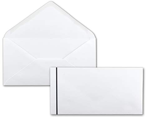 Weiße Trauerumschläge mit schwarzem Trauerstrich - 1000 Stück - Kuverts in DIN Lang 110x220 mm Nassklebung ohne Fenster für Beerdigungen, Traueranzeigen, Danksagungen, Kondolenz