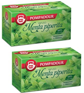 Pompadour 1913 | Menta Piperita 100% Naturale | Infuso Digestivo e Fresco Senza Caffeina - 2 x 20 Bustine di Tè (90 Gr)