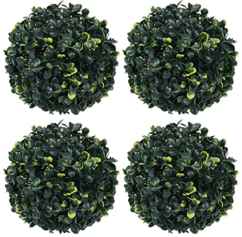 Tidyard 4X Buchsbaumkugel Künstlich Dekopflanze Buchskugel Kunstpflanze Buchsbaumkugeln Kunstbaum Zimmerpflanze Grünpflanze Deko 12cm