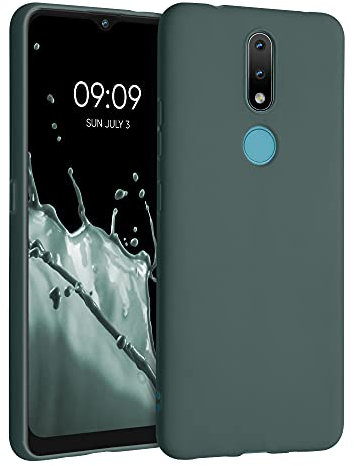 kwmobile Hülle kompatibel mit Nokia 2.4 Hülle - weiches TPU Silikon Case - Cover geeignet für kabelloses Laden - Tannengrün