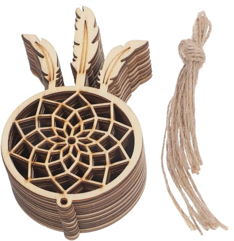 ARTIBETTER Mini Dream Catcher 20pcs Set, DIY Home Decoration Pendant Wooden Accessories Timber Wall Ornaments Dream Catcher (Beige, Third Pattern)
