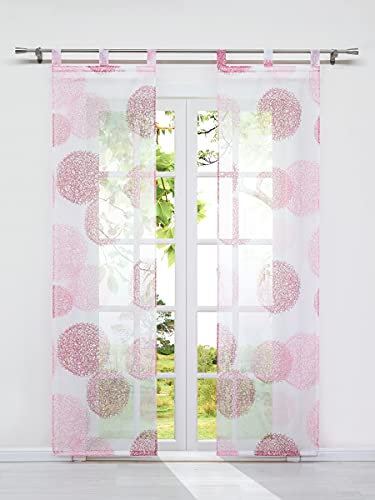 HeichkelL Schiebegardinen mit Schlaufen 2er Set Transparent Flächenvorhang Kreise Muster Schiebevorhänge inkl. Beschwerungstangen Fensterstores Bedruckt Raumteiler BxH 57x245 cm Rosa-Rot