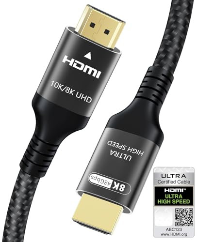Adauxter Cable HDMI 2.1 10K 8K 0.5M, Certificado 48Gbps Ultra Alta Velocidad Cable HDMI con Ethernet 4K 240Hz 165Hz 120Hz 8K60Hz eARC HDCP2.3 HDR10+ PC Ordenador Portátil TV Monitor PS5 X-Box