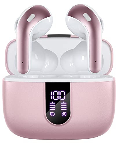 TAGRY Bluetooth Headphones True Wireless Earbuds 60H Playback LED Power Display Earphones with Wireless Charging Case IPX5 Waterproof in-Ear Ear buds with Mic for TV Smart Phone Laptop Computer Sports