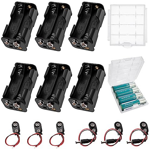 6 Pièces Supports de Piles 4x 1.5V AA, 6V Emplacements Batterie Double en Plastique avec Clip de Batterie Type I