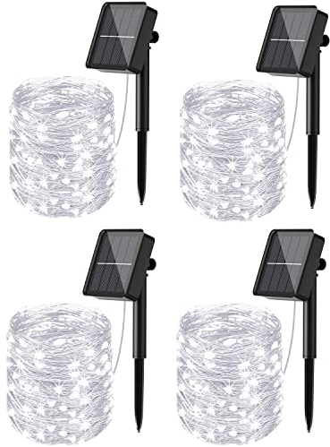 litogo [4 Stück] Solar Lichterkette Aussen, 12M 120Led Lichterkette Solarlichterkette für Außen Wasserdicht KupferDraht Outdoor lichterkette Deko Draußen 8 Modus für Balkon, Weihnachten Kaltes Weiß