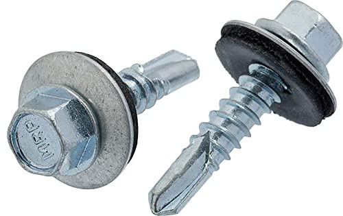 4.8mm x 50mm Silver Self-Drilling Roofing Screws Farmer Screws with EPDM Sealing Washer Painted (Pack of 50) - D09D 4.8mm_50