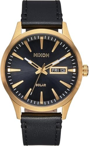 Nixon Herren Armbanduhr Sentry Solar Leather in der Farbe Schwarz mit Lederarmband, Gehäusedurchmesser: 40 mm, A1347-510-00
