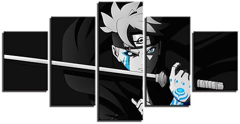 VEYEBZ 5 Stück Gerahmte Leinwand Malerei Kunst Abstrakte Modulare Poster 150×80Cm, Anime Naruto, Uzumaki Boruto Familie Schlafzimmer Wohnzimmer Dekor Möbel Hd Wandbild Drucken Geschenk