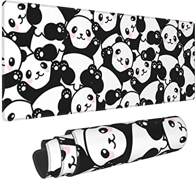 Lustiges Mauspad mit niedlichem Tier-Panda-Motiv, XL, verlängerte Schreibtischmatte, rutschfeste Gummiunterseite, genähter Rand, Gaming-PC, Schreibtisch, groß, 80 x 20 cm