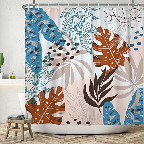 Bovlleetd Pianta Astratta Tenda da Doccia 180x200cm Boho Botanico Acquerello Mid-Century Tropicale Pianta, Impermeabile Lavabile in Poliestere Tende da Bagno con 12 Ganci per Vasca da Bagno​​