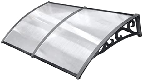 Marquesina para Puertas Ventanas Toldo Refugio de Nieve Porche Delantero, Sombra Exterior, Techo Fácil construcción Negro Soporte de aleación de Aluminio + Blanco Placa de policarbonato
