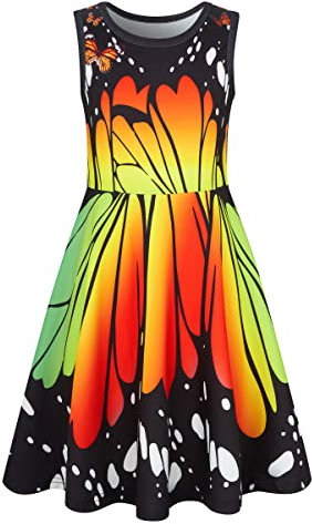 AIDEAONE Mädchenkleid Mädchen Sommer Kleid Buntes Schmetterling Kleid 10-12 Jahre, XL