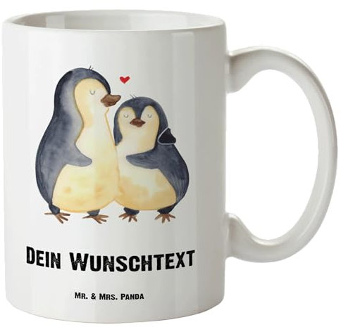 Mr. & Mrs. Panda Personalisierte XL Tasse Pinguin umarmen - Personalisierte Geschenke, Kaffeetasse XL Mit Namen, XL Tasse Für Büro Mit Wunschtext,