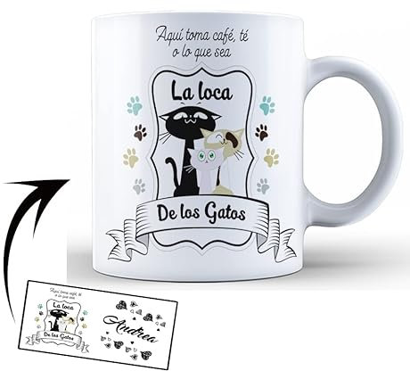 masqueprecios Taza cerámica personalizada La loca de los Gatos, El loco de los gatos,Tazas Desayuno Originales graciosas para Amantes de los Gatos,Tazas de café