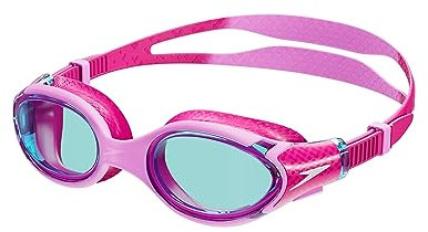Speedo Junior Biofuse 2.0 Swimming Goggles | Patented Easy Adjustment | Anti-Fog | Anti-Leak | Enhanced Fit | Improved Comfort, Flamingo Pink/Electric Pink/Blue, One Size