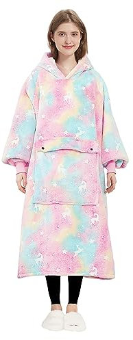 KFUBUO Tragbare Kapuzen-Decke für Erwachsene, lang, Sherpa-Fleece, alle Designs, Oversize-Kapuzenpullover, Sweatshirt, leuchtet im Dunkeln