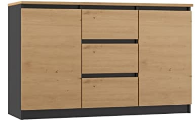 CDF Moderne Kommode 2D3S (2 Türen, 3 Schubladen) | Farbe: Anthrazit Artisan-Eiche BA | Aktenschrank, für kleine Gegenstände | Ideal für Wohnzimmer, Schlafzimmer, Kinderzimmer, Jugendzimmer und Büro