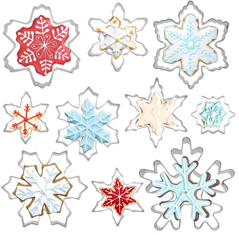 PTaizjjz Lot de 10 emporte-pièces en forme de flocon de neige en acier inoxydable en forme de flocon de neige pour la cuisine